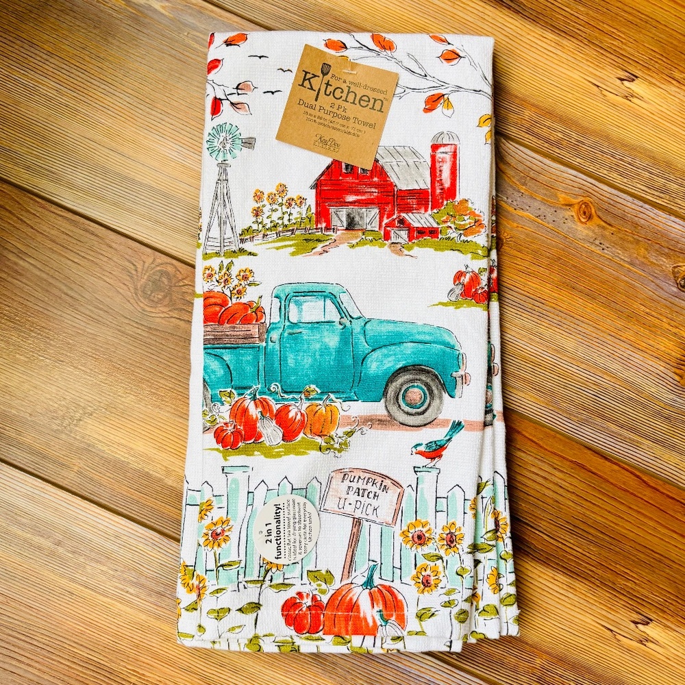 Kay Dee Fall Market Pumpkin Patch Truck Kitchen Towel Set of 2